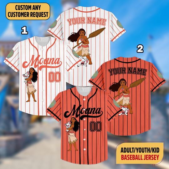 Discover Princess Moana Simple Baseball Jersey, Custom Name Disney Game Day Kid Adult Jersey