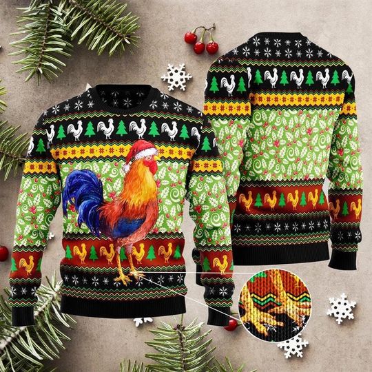 Discover Chicken Santa Hat Ugly Sweater, Merry Chicmas Sweater, Funny Rooster Ugly Christmas Sweater, Farmer Christmas Gift Ideas, Gift For Dad