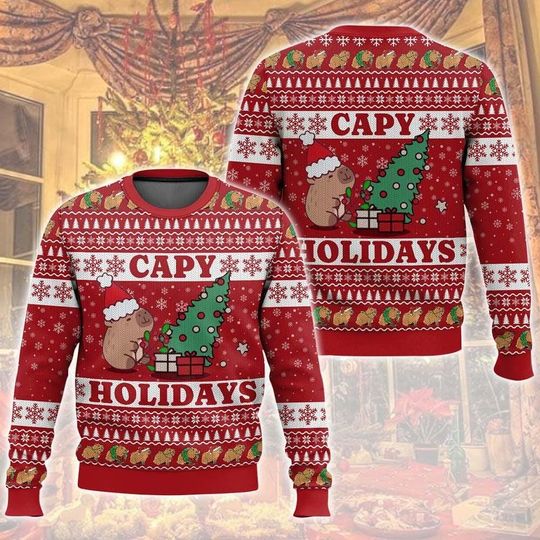 Discover Capy Holidays Capybara Christmas Ugly Sweater, Ugly Xmas Sweater, Funny Holiday Sweater, Capybara Shirt, Animal Pet Lover Gifts