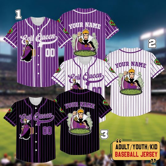 Discover Personalized Disney Snow White Evil Queen Baseball Jersey, Custom Evil Queen Jersey, Halloween Villain Women Shirt, Disney Birthday Gift