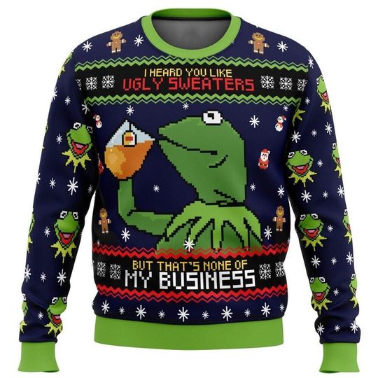 Discover K the frog Ugly Christmas Sweater, That's None Of My Business Meme Sweater, Funny Quotes 3D All Over Printed Sweater, Xmas Gift