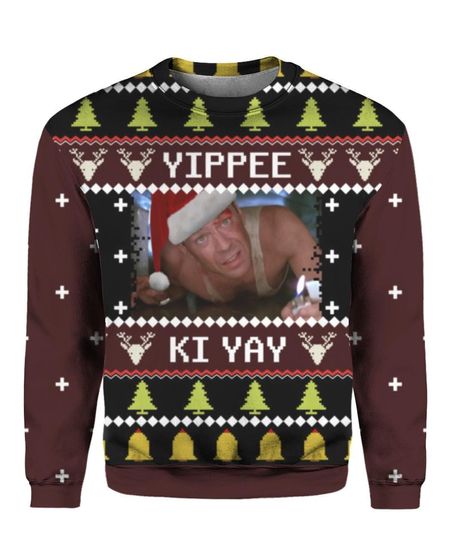 Christmas John McclaneDie Hard Ugly Sweater, Yippee Ki Yay Sweater, Nakatomi Plaza Bruce Willis Sweater, Funny Xmas Shirt