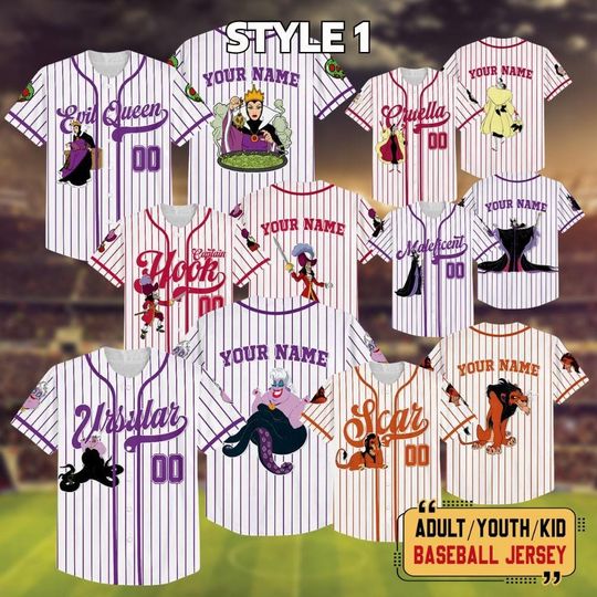 Discover Personalized Disney Maleficent Evil Queen Ursula Baseball Jersey, Custom Disney Villains Jersey, Disney Halloween Villains Character Shirt