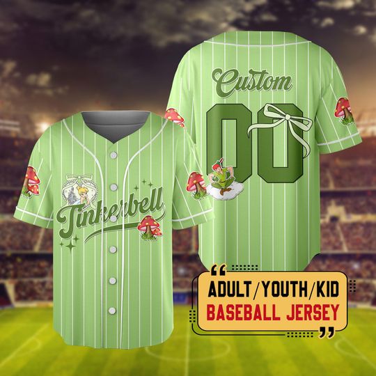 Discover Personalized Disney Tinker Bell Baseball Jersey, Custom Disneyland Tinker Bell Jersey For Kids, Youth, Adult, Disney Princess Matching Tee