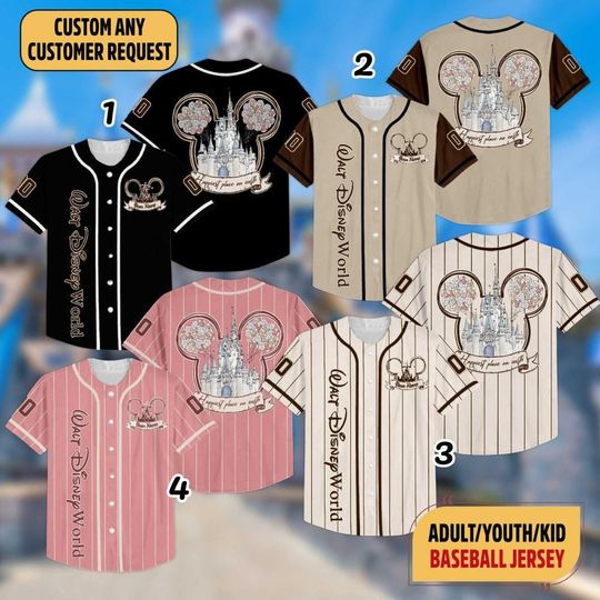 Discover Personalize Disney Happiest Place On Earth Baseball Jersey, Custom Mickey Ears Disney Jersey, Disneyland Vacation Tee, Family Group Shirt