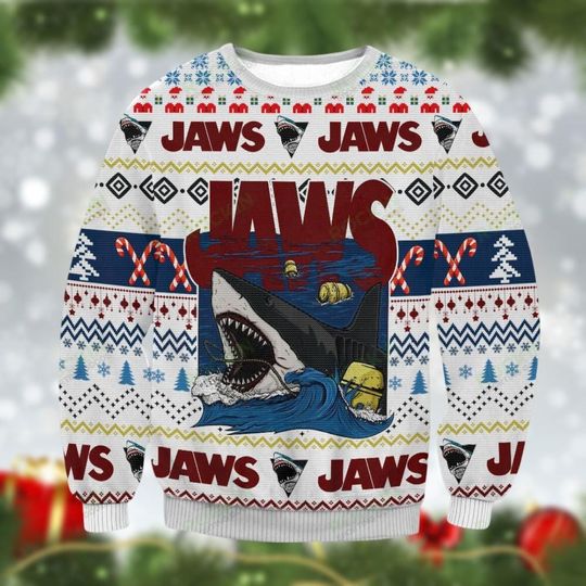 Discover Jaws Shark Christmas Ugly Sweater, Jaws Santa Hat Ugly Sweater, Shark Movie Christmas Sweater, Horror Xmas Sweater, Christmas Gift