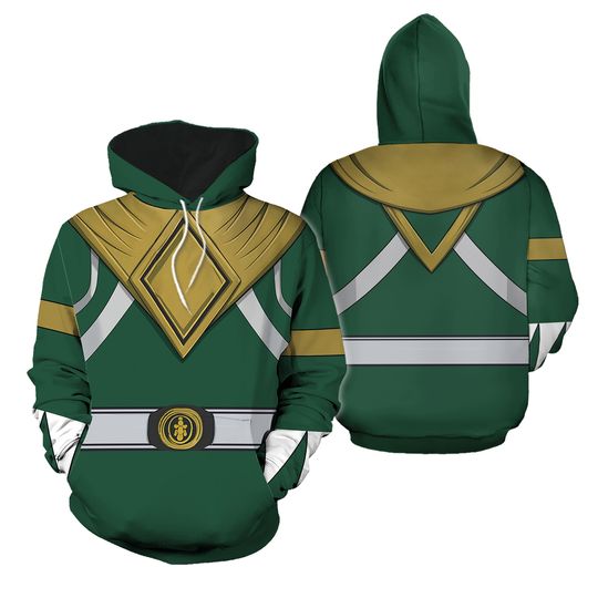 Green Ranger Mighty Morphin Costume Hoodie, Superhero Cosplay Hoodie For Men, Power Rangers Halloween Outfit, Superhero Fan Gift