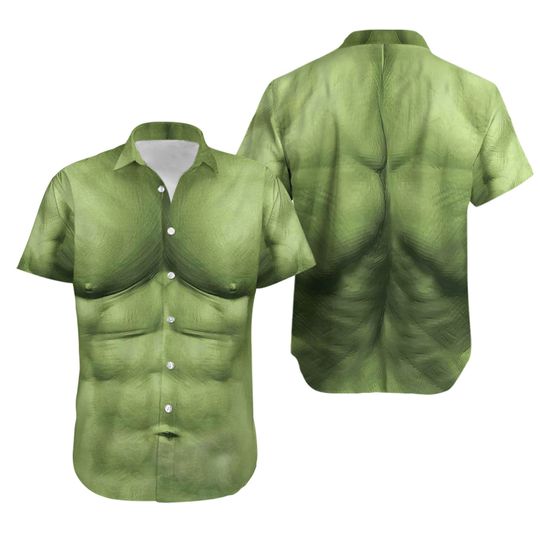 Hulk Green Cosplay Button Shirt, The Incredible Hulk Character Hawaiian Shirt, Men Shorts, Avengers Superhero Outfit For Halloween Gift