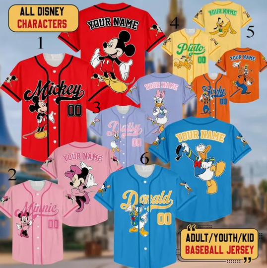 Personalize Disney Mickey & Friends Baseball Jersey, Custom Disneyland Baseball Team Shirt