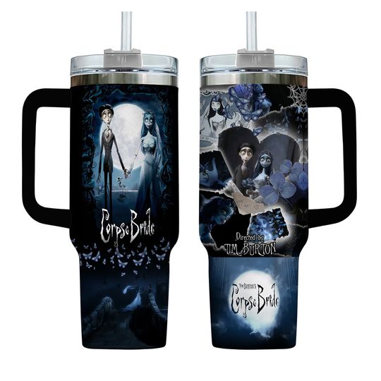 Halloween Corpse Bride 40Oz Tumbler, Disney Cartoon Tumbler With Straw, Spooky Movie Gift, Mickey Mouse Victor Emily Tumbler, Horror Tumbler