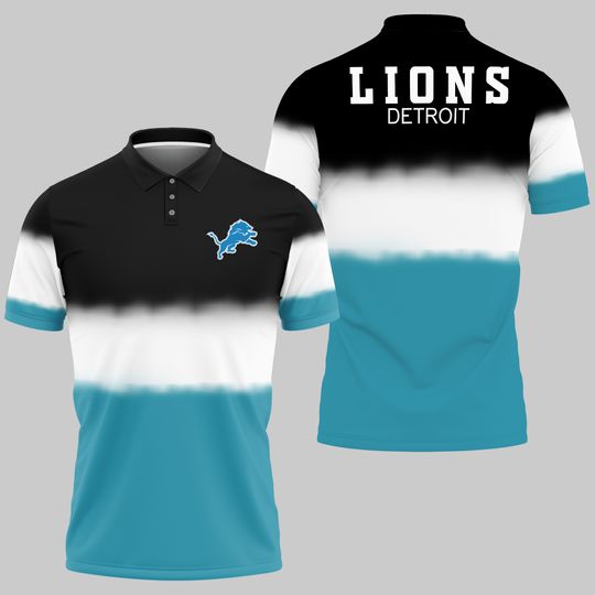 Detroit Lions Black Blue White Design Polo Shirt