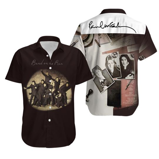 P mccartney and Wings Band on the Run Album Cover Hawaiian Shirt
