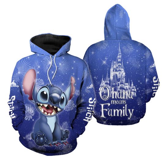 Stitch Disney Castle 3D Hoodie, Lilo And Stitch 3D Hoodie, Ohana Means Family 3D Hoodie