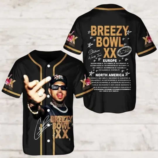 Discover Chris Brown Tour Jersey, Breezy Bowl Baseball Jersey, Breezy Bowl XX 2025
