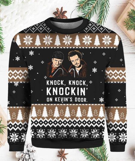 Knock Knock On Kevin's Door Christmas Ugly Sweater, Home Alone Sweater, Kevin McCallister Wet Bandits Sweater, Christmas Gift