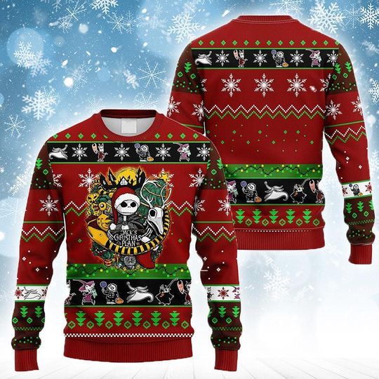 Discover The Nightmare Before Christmas Ugly Sweater, Jack Skellington Shirt, Lock Shock Barrel Shirt, Skeleton Xmas Sweater, Christmas Gift