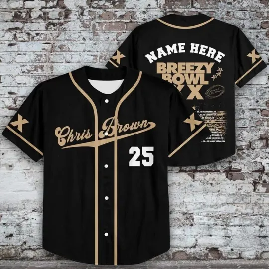 Discover Custom Chris Breezy Breezy Bowl Xx Tour 2025 Black Baseball Jersey, Gift For Fan