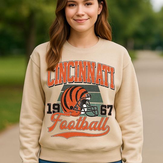 Discover Vintage Style Cincinnati Crewneck Sweatshirt, Vintage Cincinnati Football Shirt, Womens Mens Cincinnati Shirt Gift, Football Fans Shirt