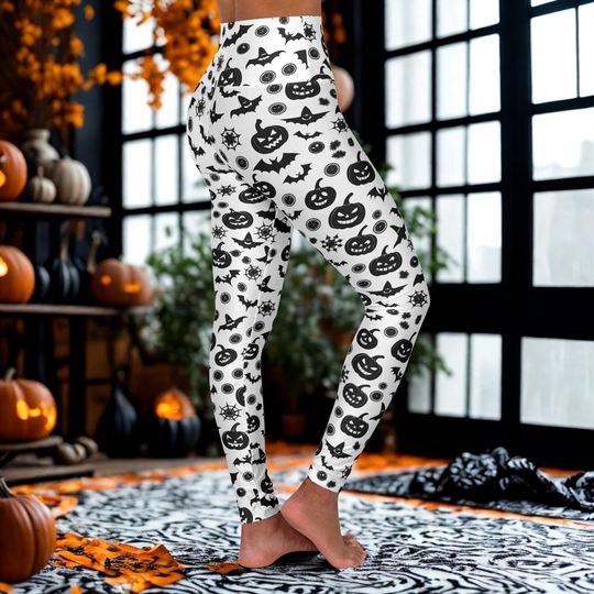 Halloween Yoga Pant - Pumpkin Pattern Leggings Fitness Leggings Cozy Workout Pants Spooky Leggings Autumn Activewear Athleisure Wear