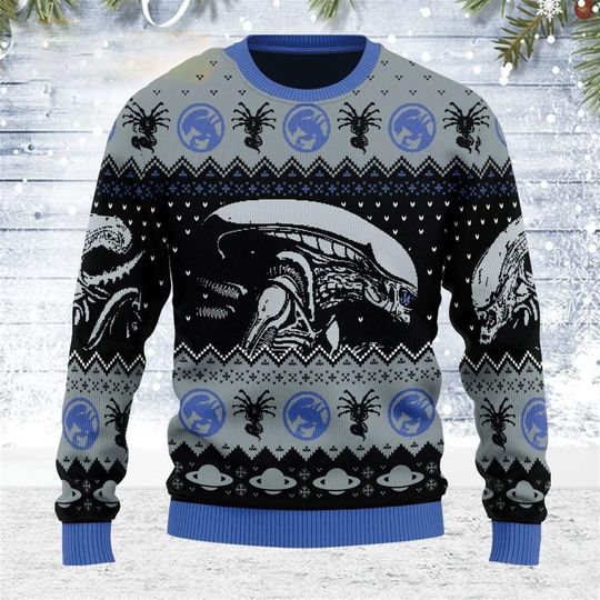 Discover Christmas Alien Xenomorph Ugly Sweater, Alien 1979 Sweater, 90s Horror Movie Sweater, Alien Series Merch Shirt, Alien Xmas Gift