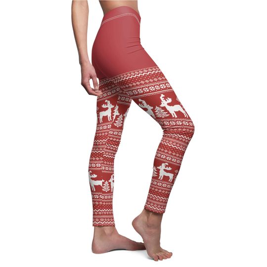 Christmas leggings Nordic reindeer holiday women's soft spandex yoga pants slim fit holiday scandanavian