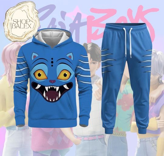 Derpy The Tiger 3D Hoodie ,Tiger Pants  Kpop Demon Hunters Cosplay Outfit, Tiger Cosplay Sweatshirt, Family Matching Costume