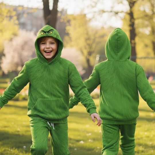 Discover Green Christmas Monster Hoodie Jogger Sets, Xmas Movie Inspired Costume Hoodie, Green Monster Jogger, Christmas Villain Hoodie Jogger