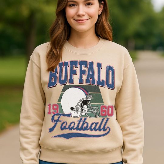 Discover Vintage Style Buffalo Crewneck Sweatshirt, Vintage Buffalo Football Shirt, Womens Mens Buffalo Shirt Gift, Football Fans Shirt