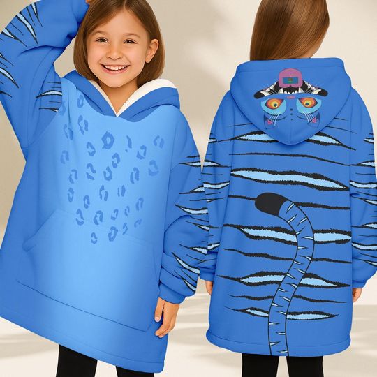 Halloween Derpy Tiger Hoodie Blanket, Kpop Blue Tiger Costume Hoodie For Men And Women, Hoodie With Pocket, Halloween Gifts For Her Him
