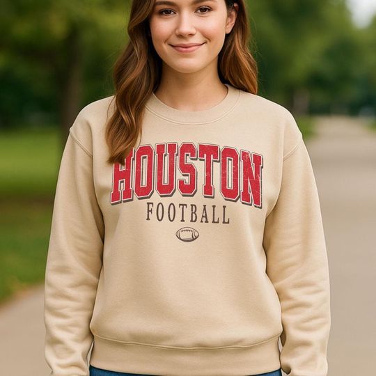 Discover Retro Style Houston Crewneck Sweatshirt, Vintage Houston Football Shirt, Football Fans Shirt