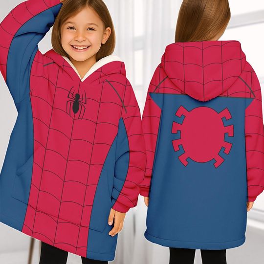 Spider-Man Cosplay Blanket Hoodie, Disney Spiderman Hoodie With Pocket, Marvel Movie Costume, Superhero Shirt, Fun Spidey Xmas Outfit