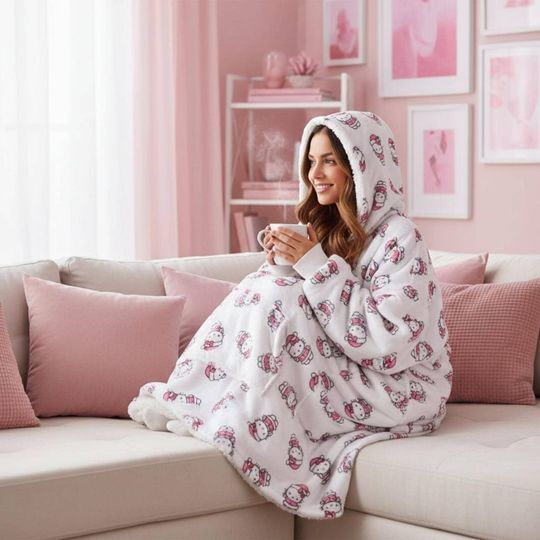 Pink Hello Kitty Santa Blanket Hoodie
