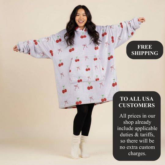 Wearable Hooded Snuggle Blanket in Cherry and Coquette Pattern | Warm Hoodie Blanket