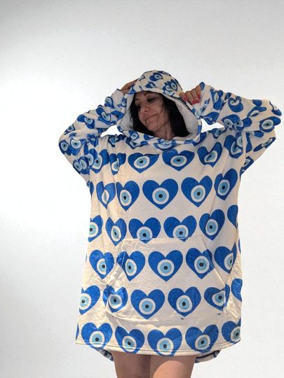 Evil Eye Print Snuggle Hoodie Giant All Over Print Wearable Blanket Fleece Christmas Gift