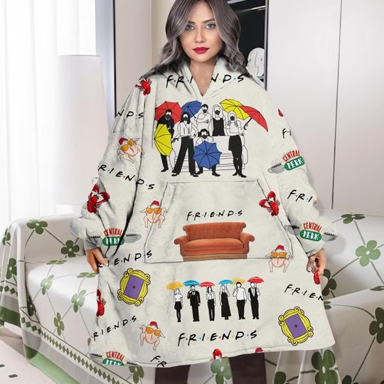 Discover Vintage Friend TV Show Fleece Blanket Hoodie, TV Show Hoodie, Lover Friend Blanket Hoodie, Halloween Hoodie, Gift For Fan.