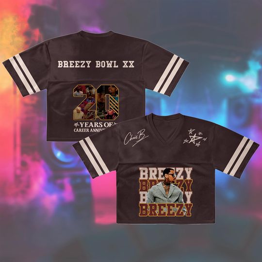 Chris Brown Stadium World Tour Croptop Mesh T Shirt for Women, Unisex Breezy Bowl XX Music Tour 2025 Mesh Football Jersey