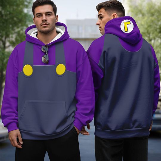 Waluigi Mario 3D All Over Print Costume Hoodie, Super Mario Bros 3D Shirt