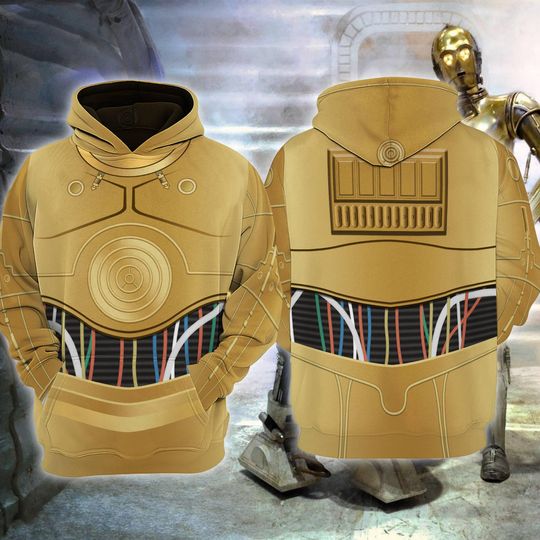 C3-PO 3D All Over Print Costume Hoodie, Starwars C3PO Hoodie Sweatshirt, Starwars Warrior Inspired Outfit