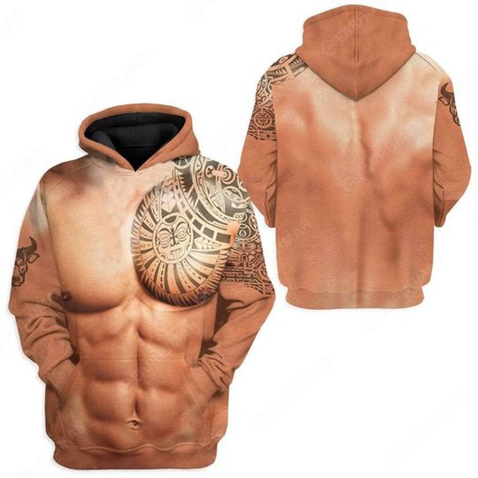 Discover Dwayne Johnson Tattoo Muscle Chest Hoodie, Funny Halloween Costume Pullover, Easy Cosplay Hoodie for Men