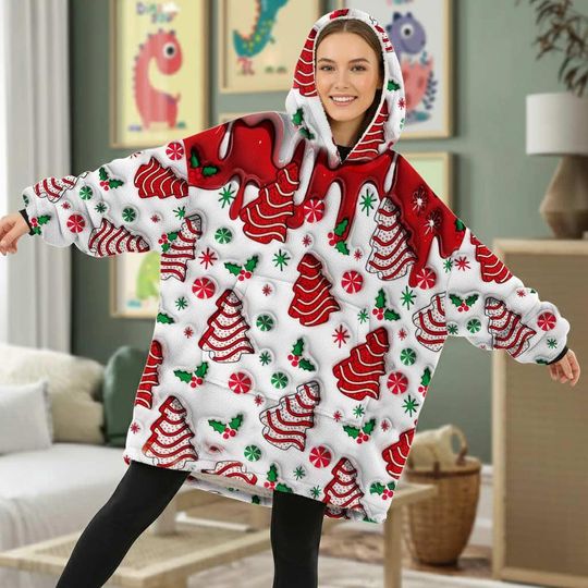 Discover Faux Inflated Christmas Vibes Blanket Hoodie, Christmas Snack Blanket Hoodie, Christmas Gift for Her, Christmas Gift For Kids, Xmas Hoodie