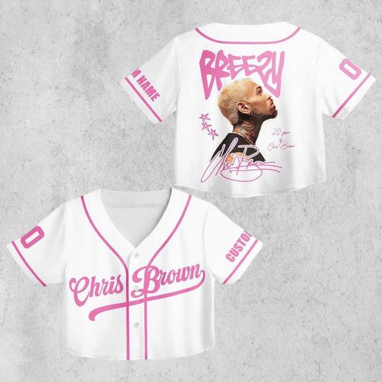 Discover Chris Brown Pink Crop Top Baseball Jersey, Breezy Tribute Custom Shirt, Hip Hop Concert Outfit, Fan Gift,Chris Brown Merch,Country Music