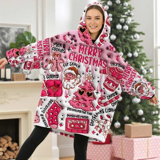 Discover Faux Inflated Christmas Vibes Blanket Hoodie, Christmas Snack Blanket Hoodie, Christmas Gift for Her, Christmas Gift For Kids, Xmas Hoodie