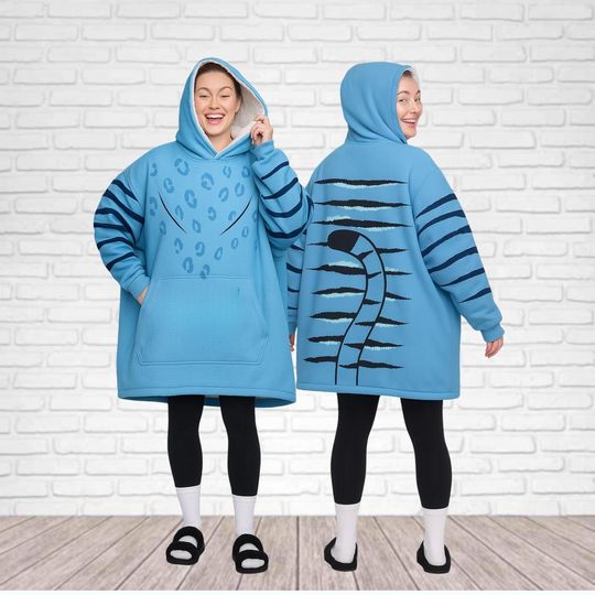 Kpop Tiger Blanket Hoodie, Blue Tiger Cosplay Hoodie With Pocket, Kpop Movie Costume Shirt, Cute Tiger Lover Hoodies