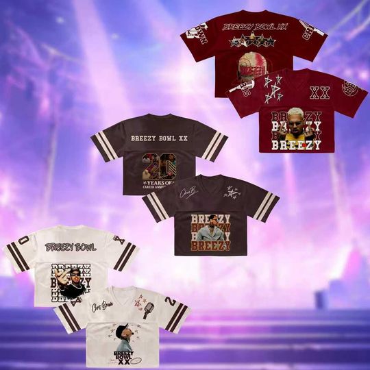 Discover Chris Brown Tour Crop Top Football Jersey, Personalized Breezy Bowl XX Tour 2025 Crop top Jersey, R&B Concert Outfit For Girl Fans Gift.