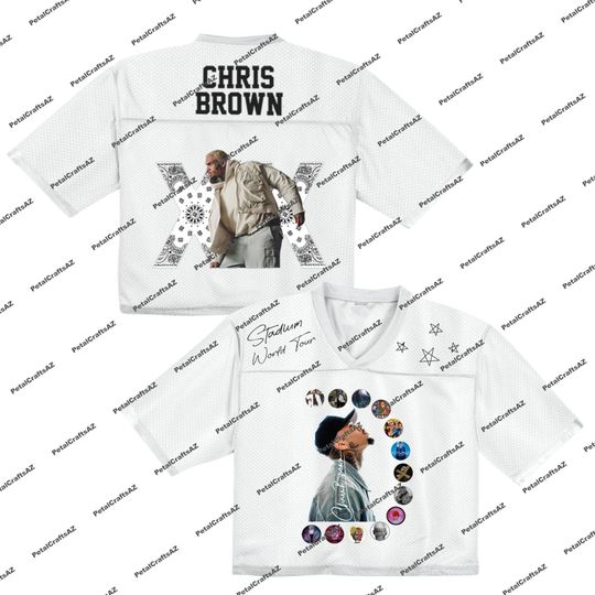 Discover Chris Brown Breezy Bowl XX Crop Top Mix Mesh Jersey, Breezy Brown Tour Football Jersey, Chris Brown Album Shirt, Chris Brown Fan Gift