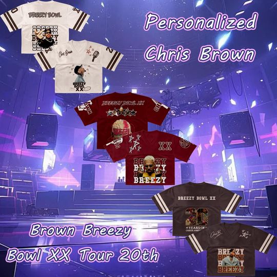 Discover Chris Brown Cropped Football Jersey for Womens Youth Girl, Breezy Bowl XX Tour 20th Football Shirt R&B Tour Concert Perfect for Female Fans