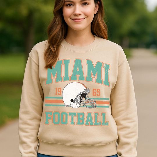 Vintage Miami Football Sweatshirt, Retro Game Day Crewneck, Unisex College Style Pullover, Sport Fan Gift, Fall Outfit