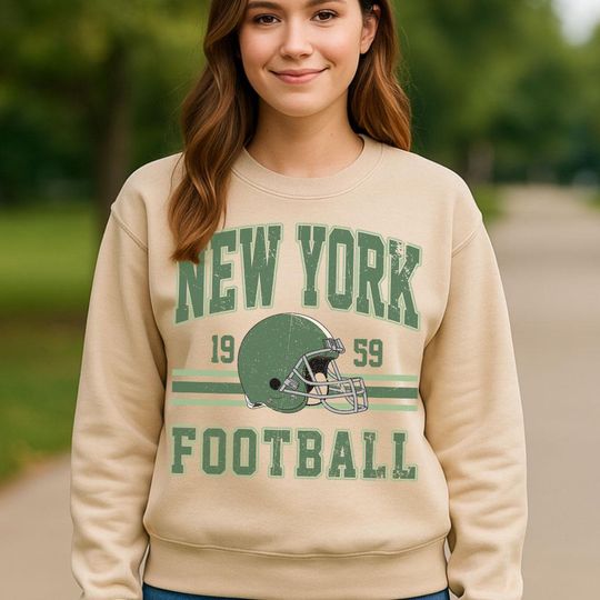 Discover Vintage New York Football Sweatshirt, Retro Game Day Crewneck, Unisex College Style Pullover, Sport Fan Gift, Fall Outfit