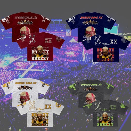 Chris Brown Breezy Bowl XX Tour Crop Top Football Jersey, Women Mix Mesh Breezy Bowl 2025 Shirt, R&B Concert Outfit, Unisex Fan Gift