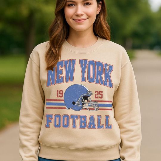 Discover Vintage New York Football Sweatshirt, Retro Game Day Crewneck, Unisex College Style Pullover, Sport Fan Gift, Fall Outfit